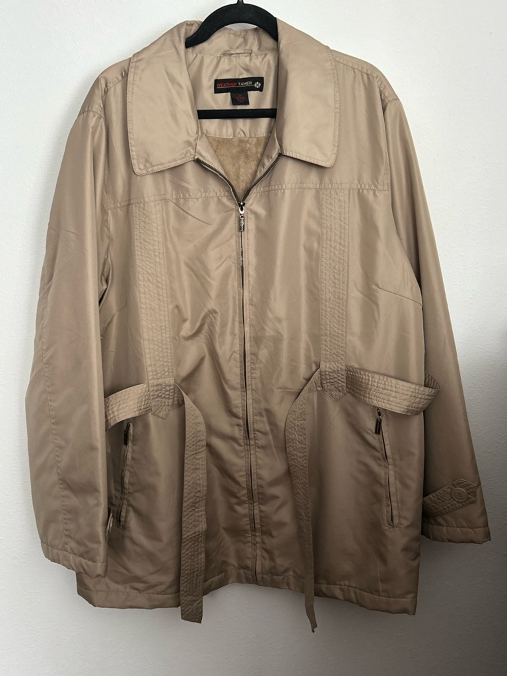 Weather Time Beige Utility Zip Jacket with Self-Tie Waist